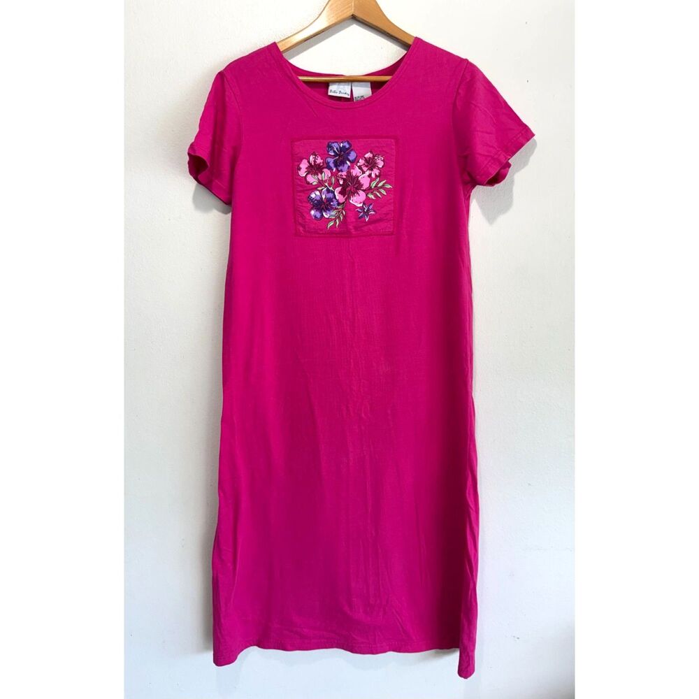 Bobbie Brooks maxi dress art to wear 100% cotton hot pink summer casual women M